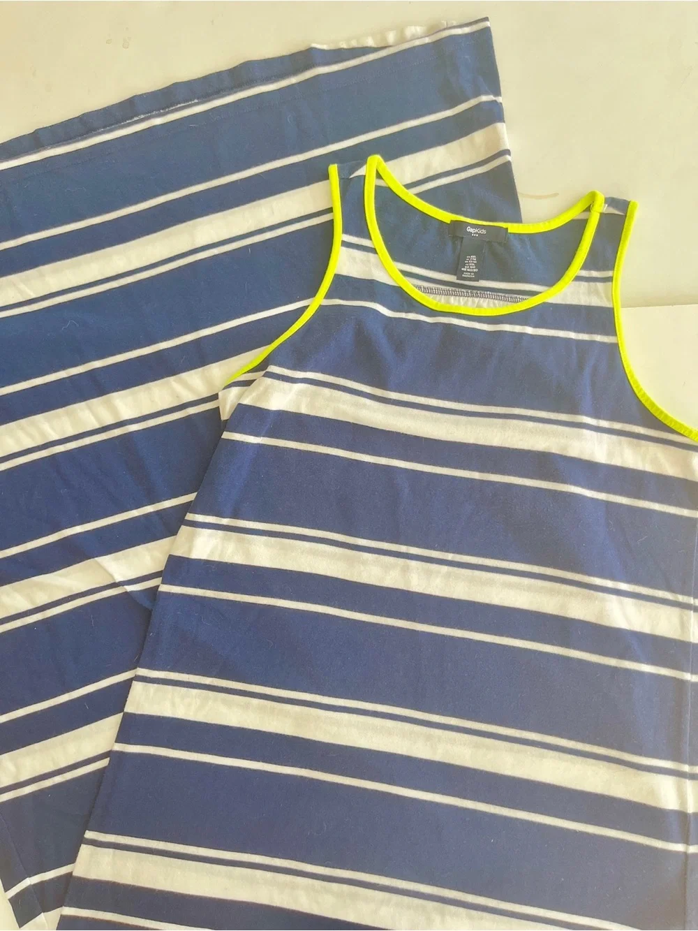 Summer Navy & White Stripe Tank dress Neon Trim kids XXL women’s XS girls 14-16